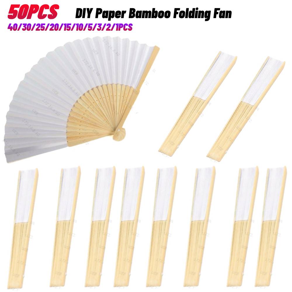 50/1pcs DIY Papier Bamboe Opvouwbare FanAdults Kid Hand Fans Kalligrafie Schilderen Praktijk Lege Witte Fan voor trouwzaal Decor