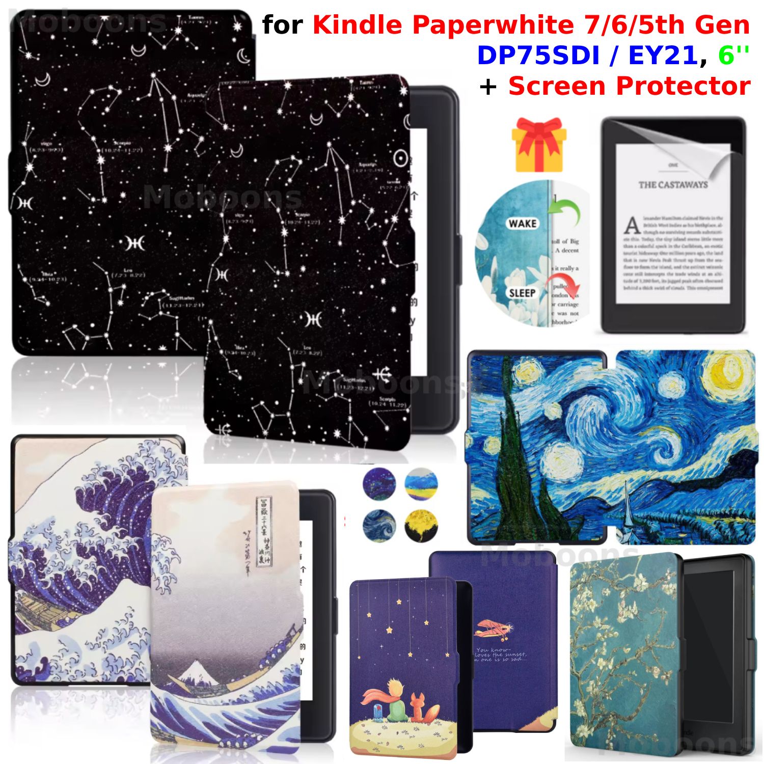 Für Kindle Paperwhite 7/6/5. Generation Hülle + Displayschutzfolie 6'' Paperwhite 1/2/3 DP75SDI/EY21 Lederhülle Wake/Sleep Skin Funda