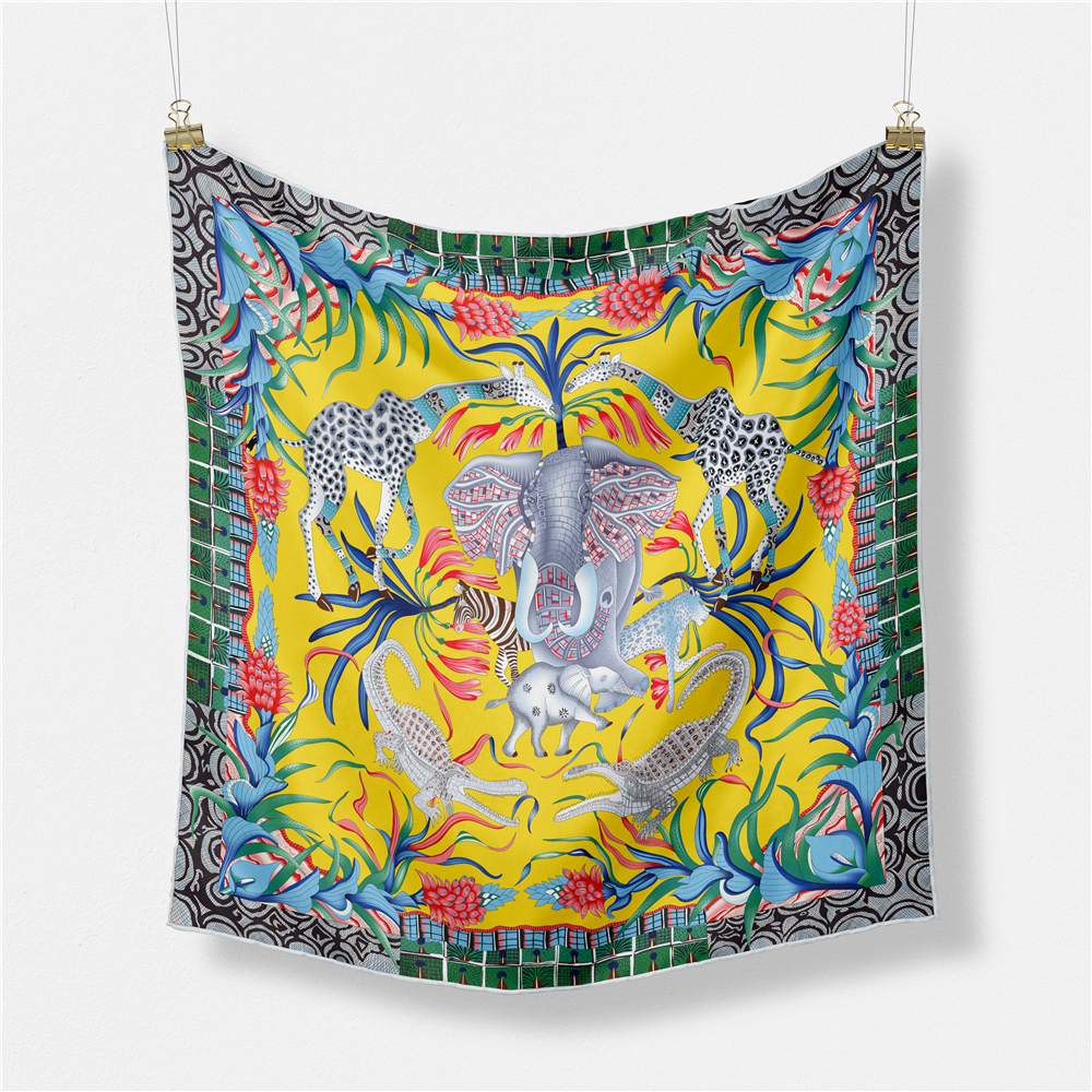 53Cm Olifant Giraffe Zebra Vierkante Sjaal Brand Design Paard Luxe Zijde Vrouwen Sjaal Bandana Hoofdband Mode Hijab Halsdoek