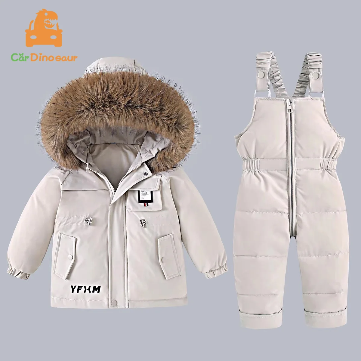 Winter Warme Nieuwe Baby Sneeuwpak 2-6 Jaar Kinderen Buiten Dikker Voering Capuchon Jas+Overalls 2 Stuks Eendenveren Set Voor Kinderen Meisjes Jongens