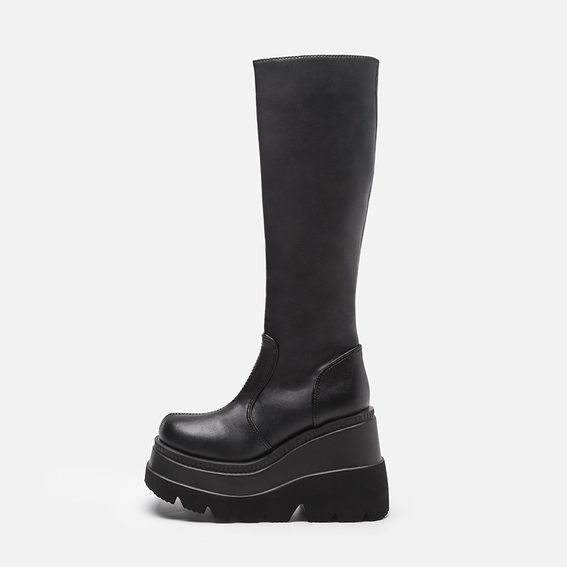 2024 Winter dames Helling Hak Laarzen Hoge antislip schoen Nieuwe mode Dikke Bodem laars Gotische stijl comfort casual damesschoenen