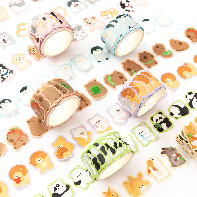 Ensemble de rubans Washi animaux pré-découpés, étiquette de masquage décorative, autocollants mignons, chat Kawaii, lapin, KrasnoDog, artisanat d'art bricolage