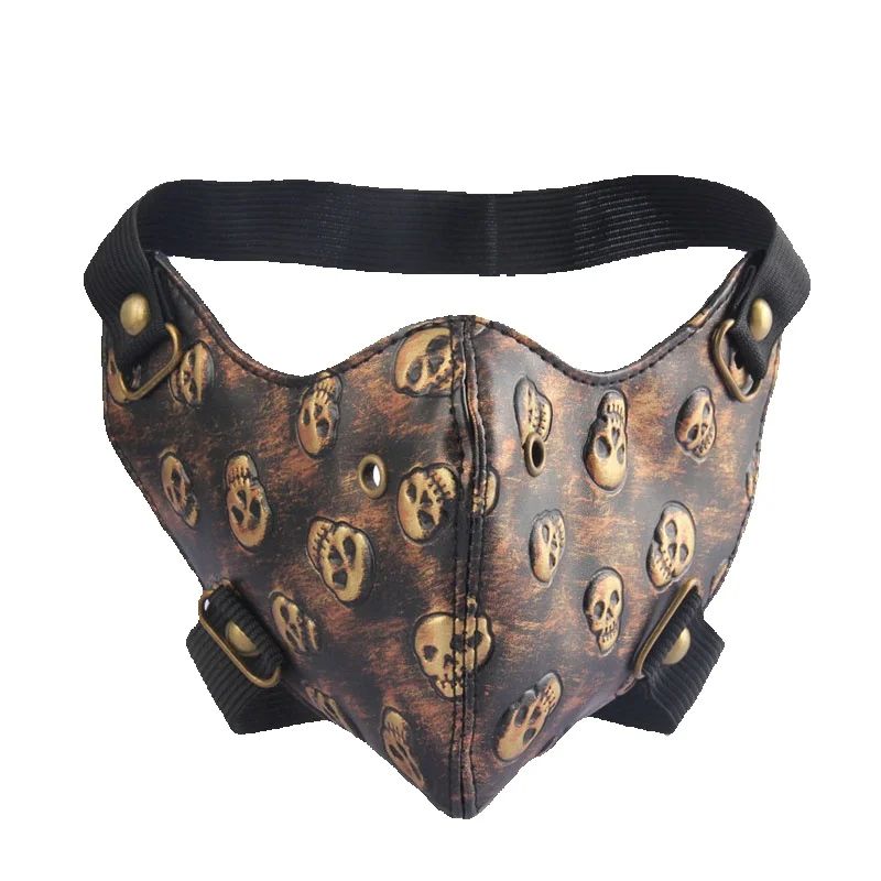 Masculino feminino motociclista máscara de motocicleta punk retro dourado prata multi crânio à prova de vento à prova de poeira couro elástico bandana máscara facial