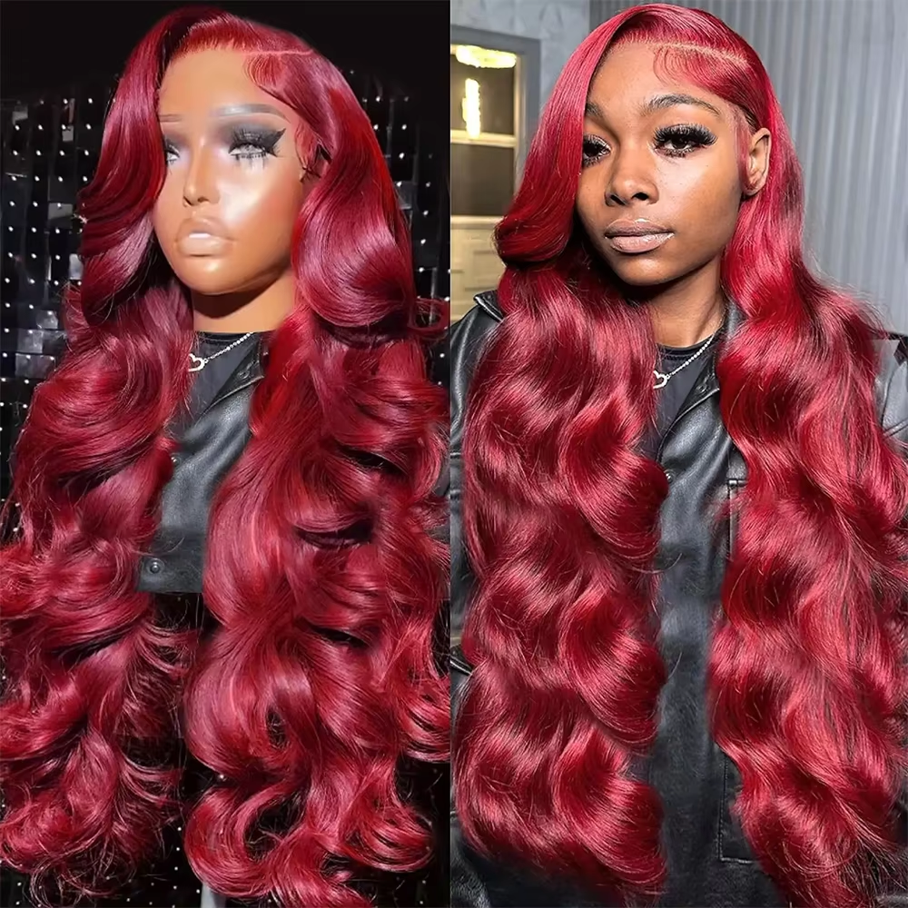 Pelucas de Cabello Humano con Encaje Frontal HD 13x6 Color Borgoña 99j, Ondulado Brasileño Color Rojo Vino, Pelucas con Encaje Frontal 13x4 de Cabello Humano en Oferta