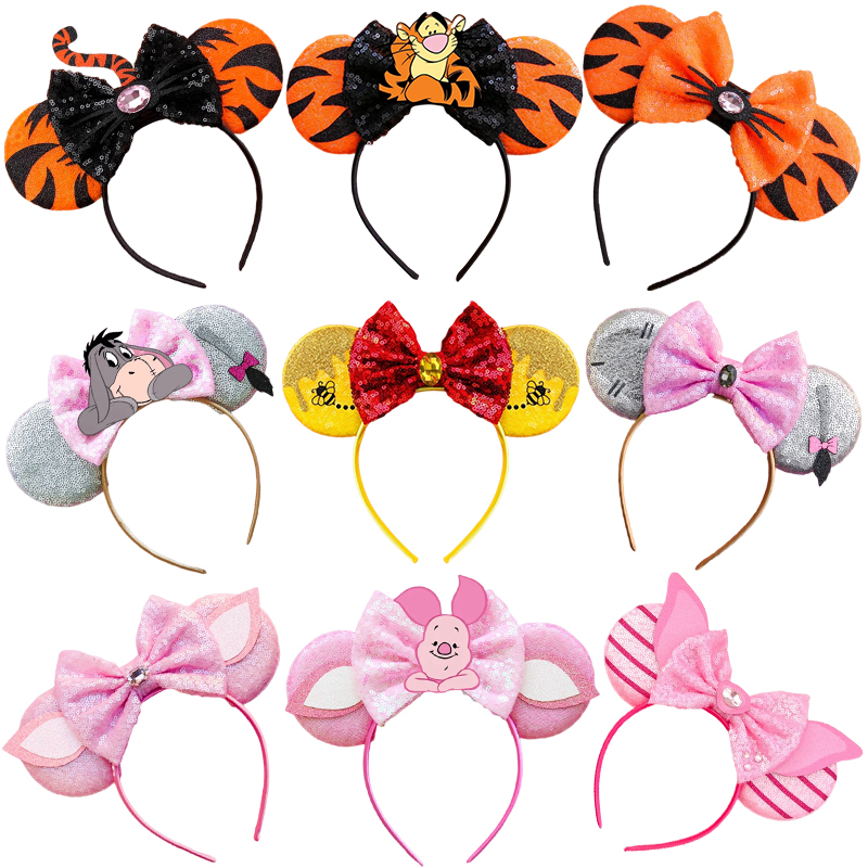 Disney-diademas de Mickey Mouse para niña y mujer, accesorios para el cabello con lazo de abeja, Winnie the Pooh Tigger Eeyore