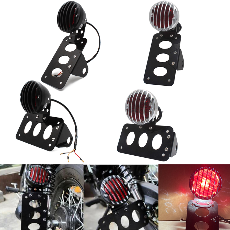 Feu arrière universel à montage latéral pour moto, 12V, avec support de plaque d'immatriculation, pour Harley Bobber Yamaha Honda Suzuki