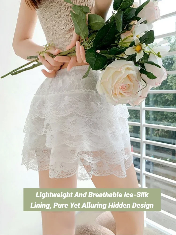 Damen-Petticoat, Sommer-Sicherheitshose im koreanischen Stil mit floraler Spitze, lockere, lässige Shorts, modische, vielseitige Oberbekleidung, Leggings für Damen