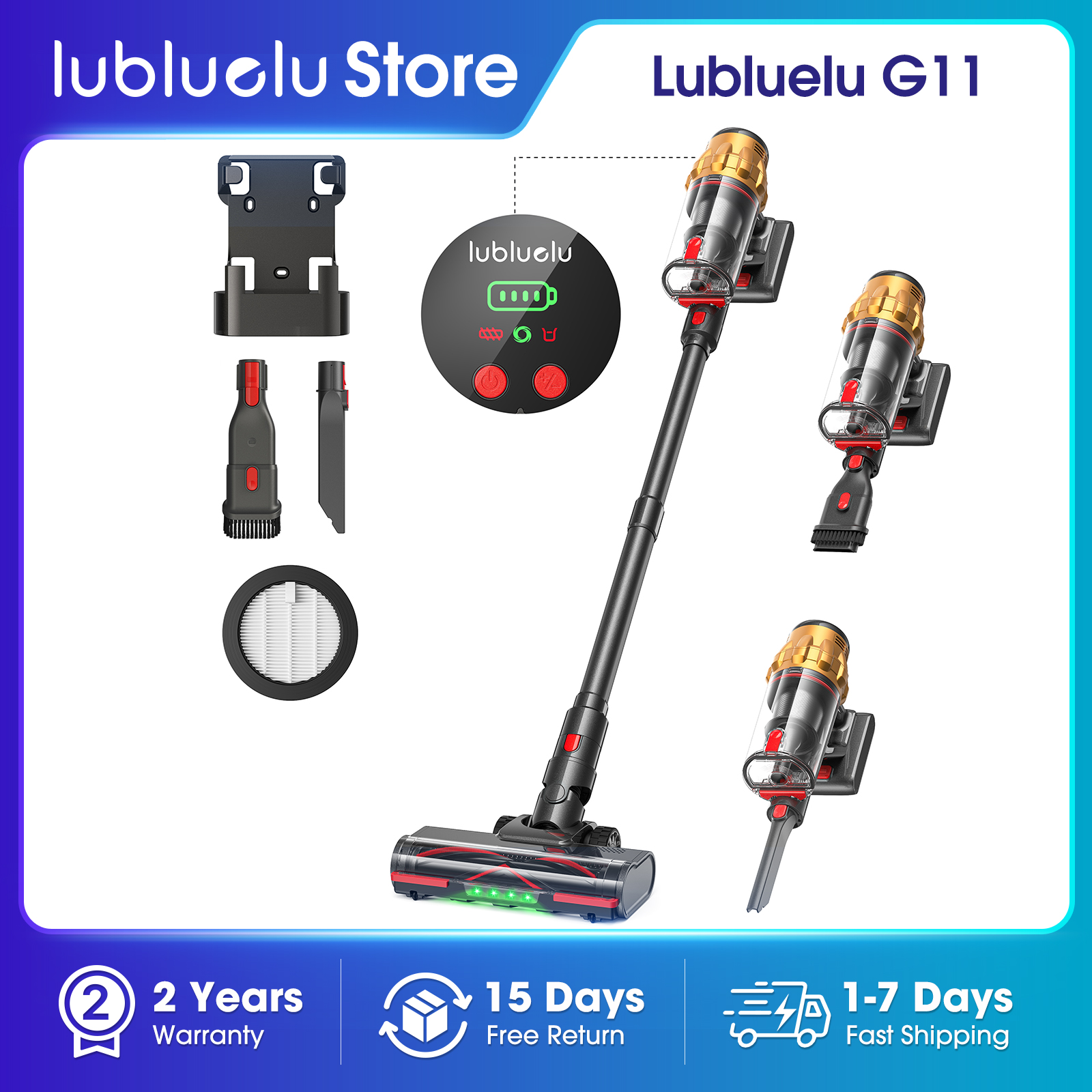 Lubluelu G11 Cordless Vacuum Cleaner 35KPA  50mis Long Running Time Floor Brush Automatically combs the hair to prevent tangling
