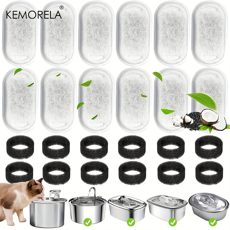 12/15 Uds fuente de agua para gatos filtros de esponja de carbón activado para dispensador de agua de acero inoxidable accesorio para el cuidado de agua saludable para mascotas