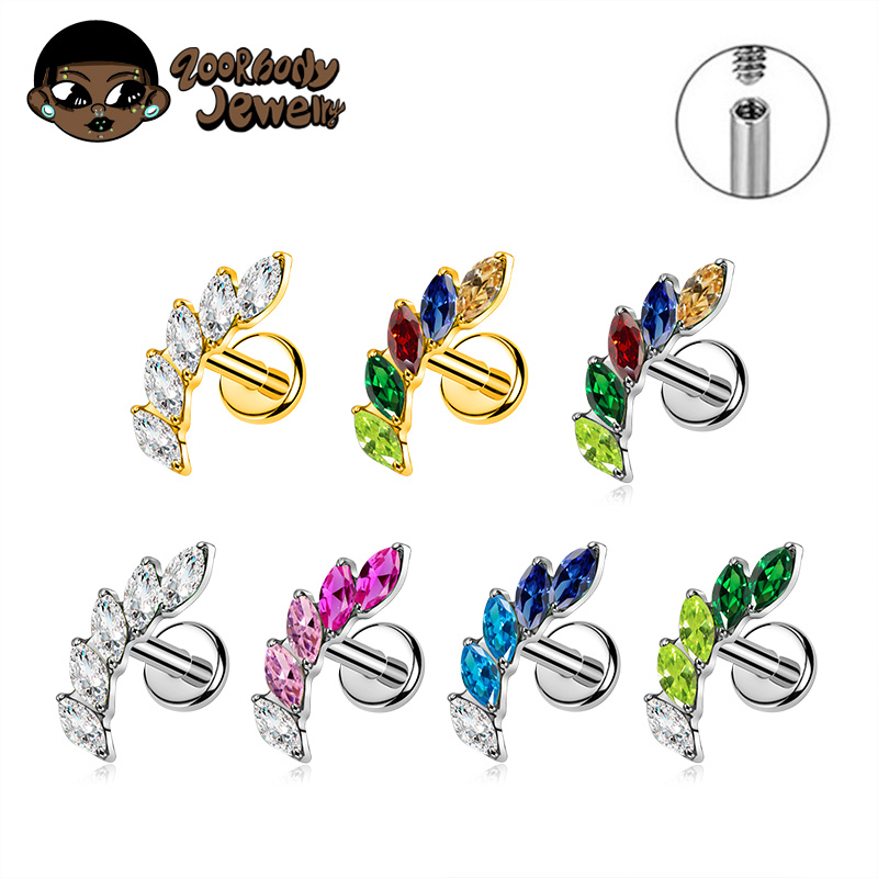 G23 Titanium 16G Internal Thread Labret CZ Piercing Lip Nasal Nail Stud Tragus Piercing Ear Cartilage Helix Dait Body Jewelry