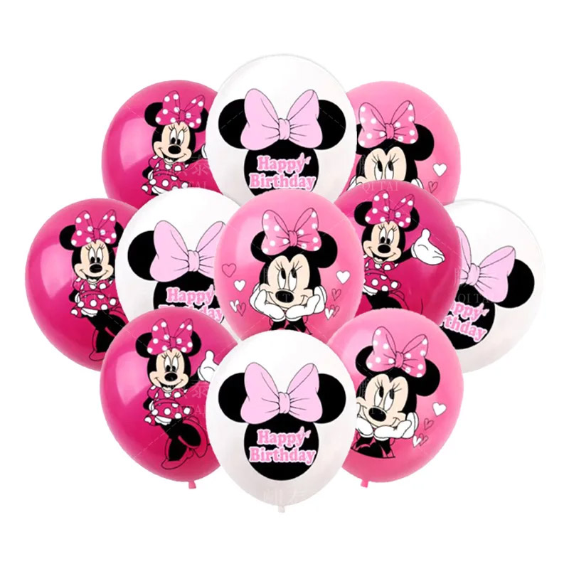 10pcs Minnie Mouse 12 นิ้วลูกโป่งสีขาวลูกโป่งสีชมพูชุดตกแต่งสําหรับทารกฝักบัววันเกิด Globos PARTY Supplies
