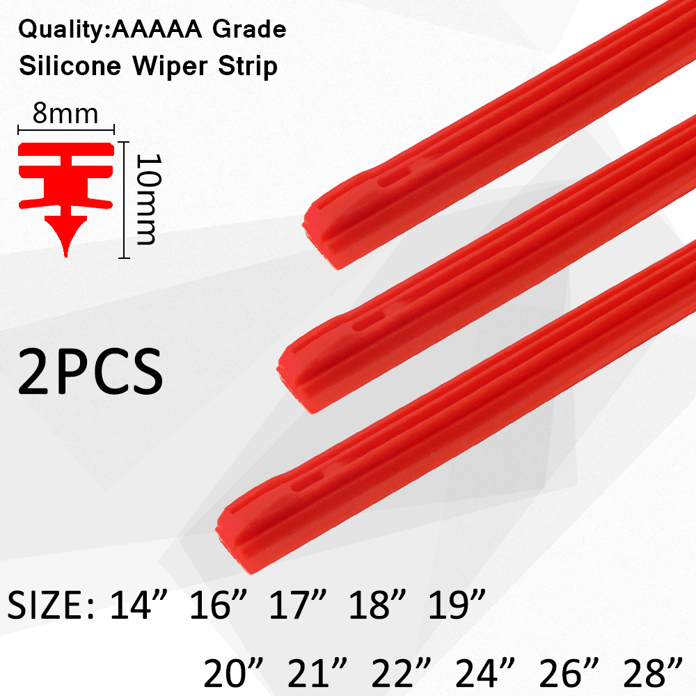2 uds limpiaparabrisas de coche parabrisas inserto de vehículo tira de gel de sílice rojo recarga 8mm suave 14 "16" 17 "18" 19 "20" 21 "22" 24 "26" 28 "accesorios