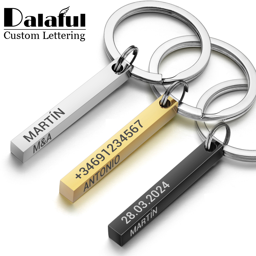 Llaveros personalizados de acero inoxidable Llaveros de barra 3D Grabar texto Nombre Fecha Llaveros personalizados Anillos Titular Regalo de amor P039