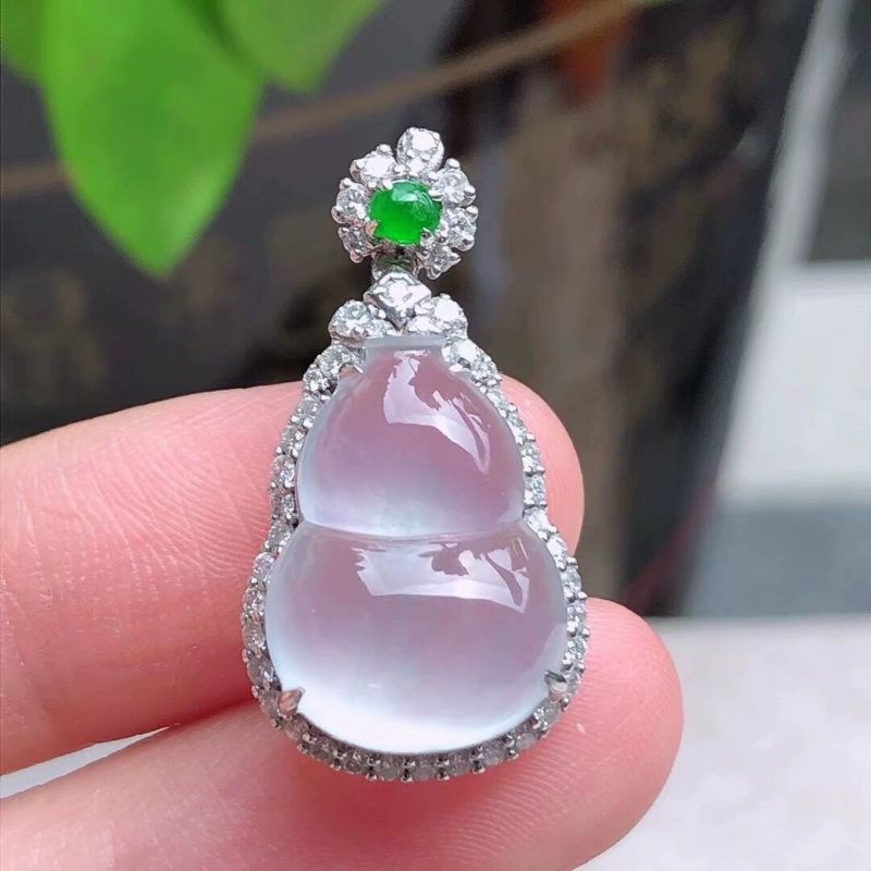 Natural Burmese Jade Fortune Pendant Inlay18kIce Gourd Jade Pendant Necklace for Women Gift