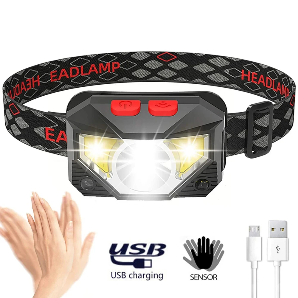 8 Modi LED-Scheinwerfer Handfress Bewegungssensor Leistungsstarke Stirnlampe Stirnlampe COB Taschenlampe Stirnlampe für Camping, Angeln