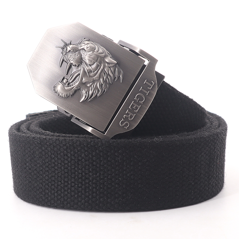 Nieuwe Canvas Outdoor Tactische Legerriem 3D tijgerkop Embleem Metalen Gesp Unisex Jeans Riem voor Mannen Militaire Riem Mannelijke sportriem