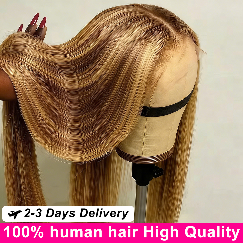 Peruca de Cabelo Humano Liso com Mechas Ombre de 30 a 40 Polegadas, Peruca Frontal HD Lace 13x6 Colorida, Perucas de Cabelo Humano com Lace Frontal 360 Completa