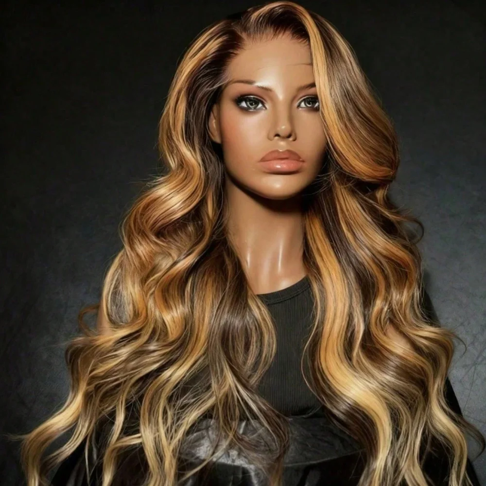 Body Wave Lace Front Wigs For Women 13x4 HD Transparent Lace Frontal Wigs 34 Inch Colored Highlight Human Hair Wigs Brazilian