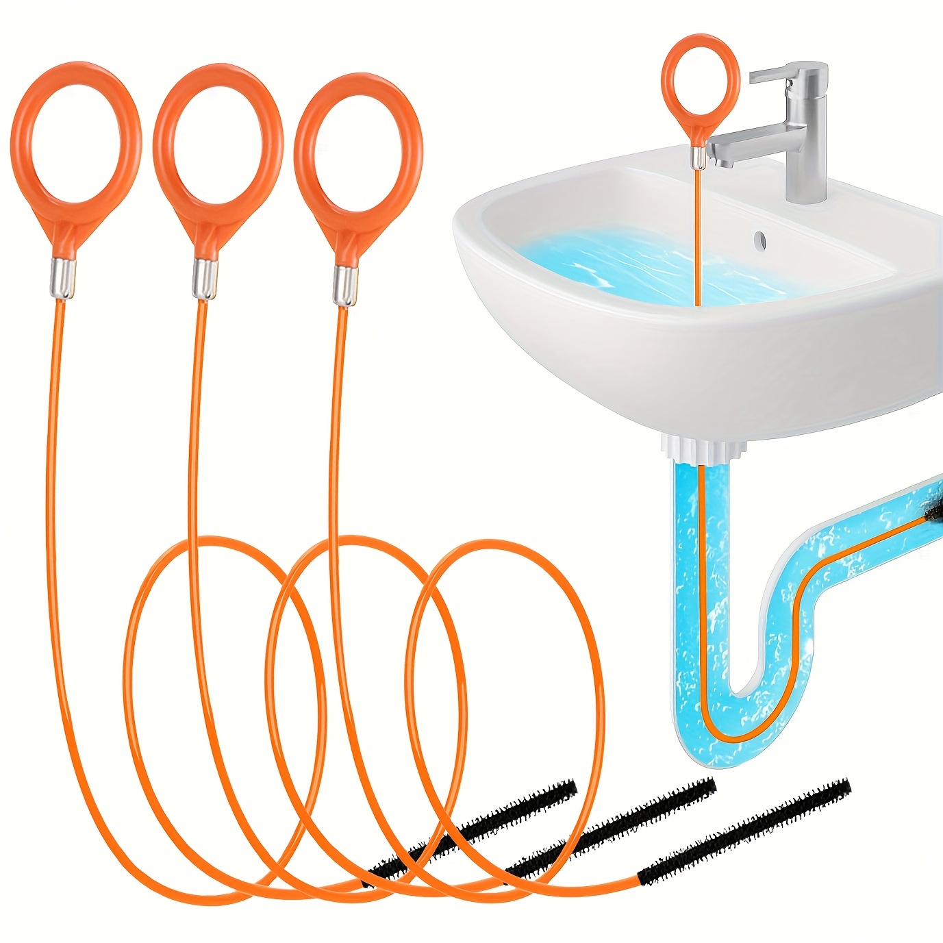 1/3pcs ultra long stainless steel drain pipe cleaning hook - suitable for bathroom sink, bathtub, and shower drain pipes