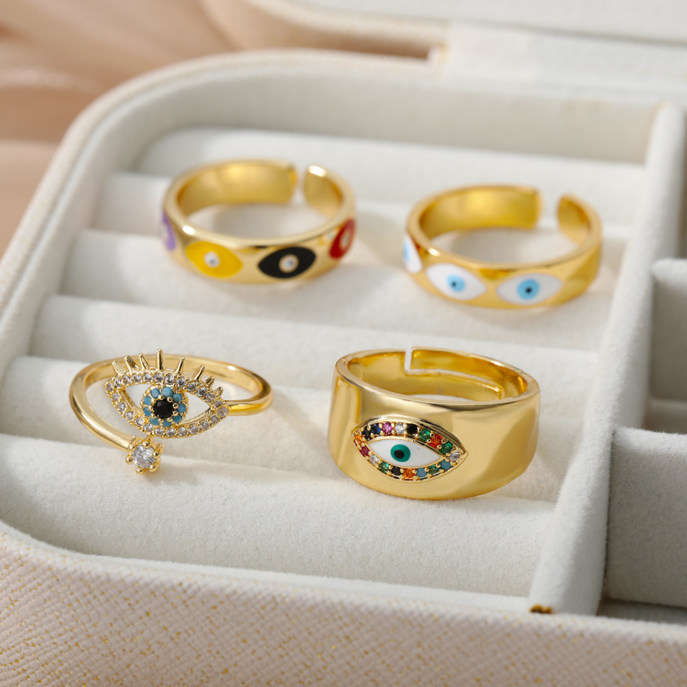 Tureckie cyrkonie pierścionki Evil Eye dla kobiet otwarte regulowane pozłacane pierścionek ze stali nierdzewnej pierścionki dla par biżuteria ślubna Bague