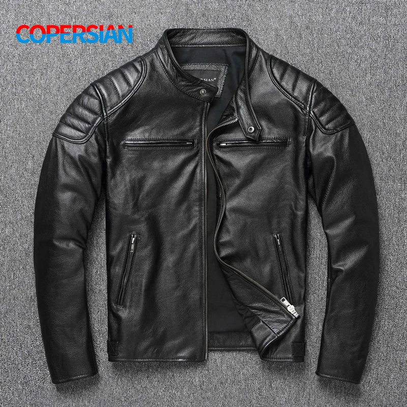 2024 neue Leder Jacke Top Schicht 100% Rindsleder Kleidung männer Stehen Kragen Motorrad Kleidung Herbst Winter Plus Größe