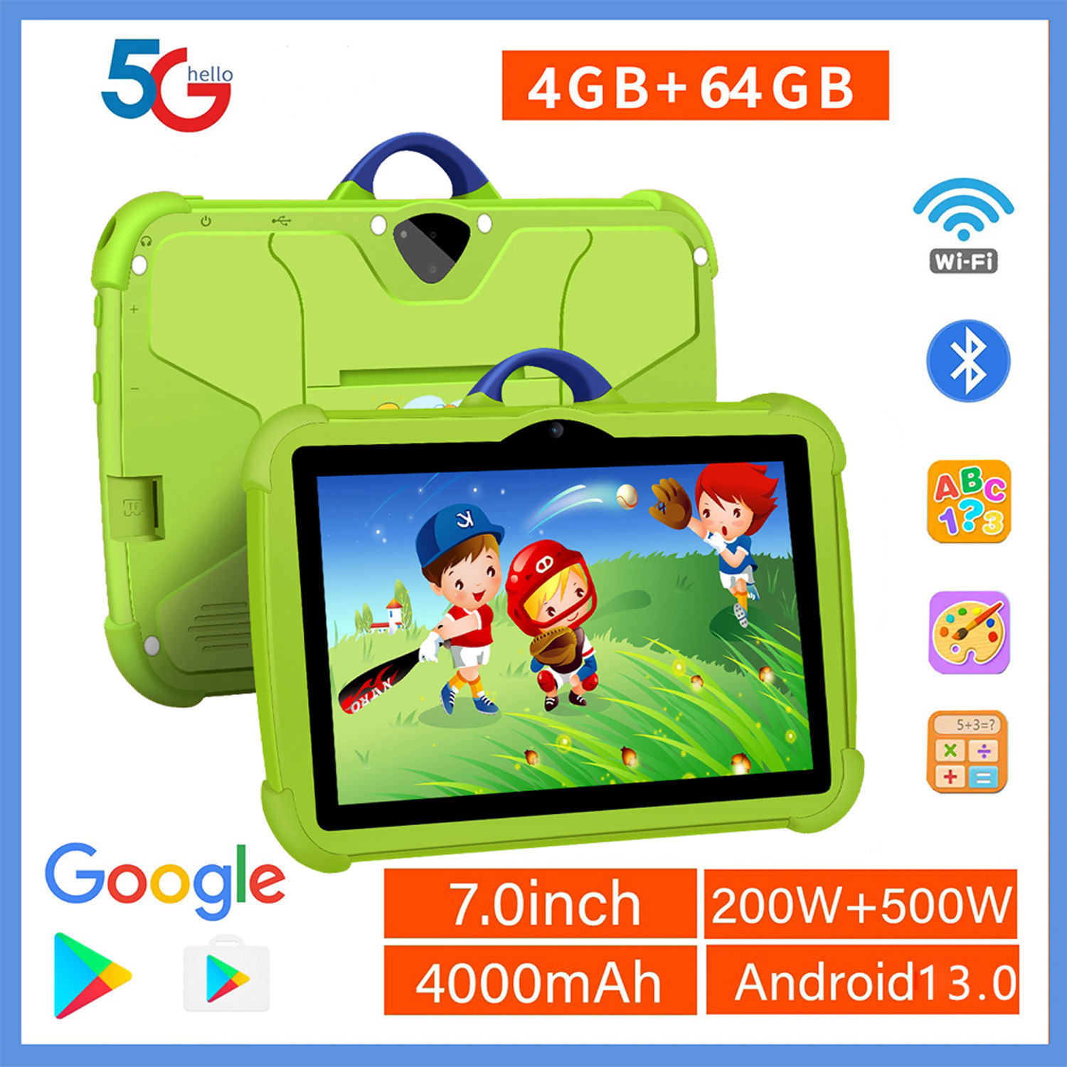 Nouveau 7 pouces 5G WiFi éducation apprentissage tablettes pour enfants Quad Core 4GB RAM 64GB ROM Android 13 Google Play Support Bluetooth 4000mAh