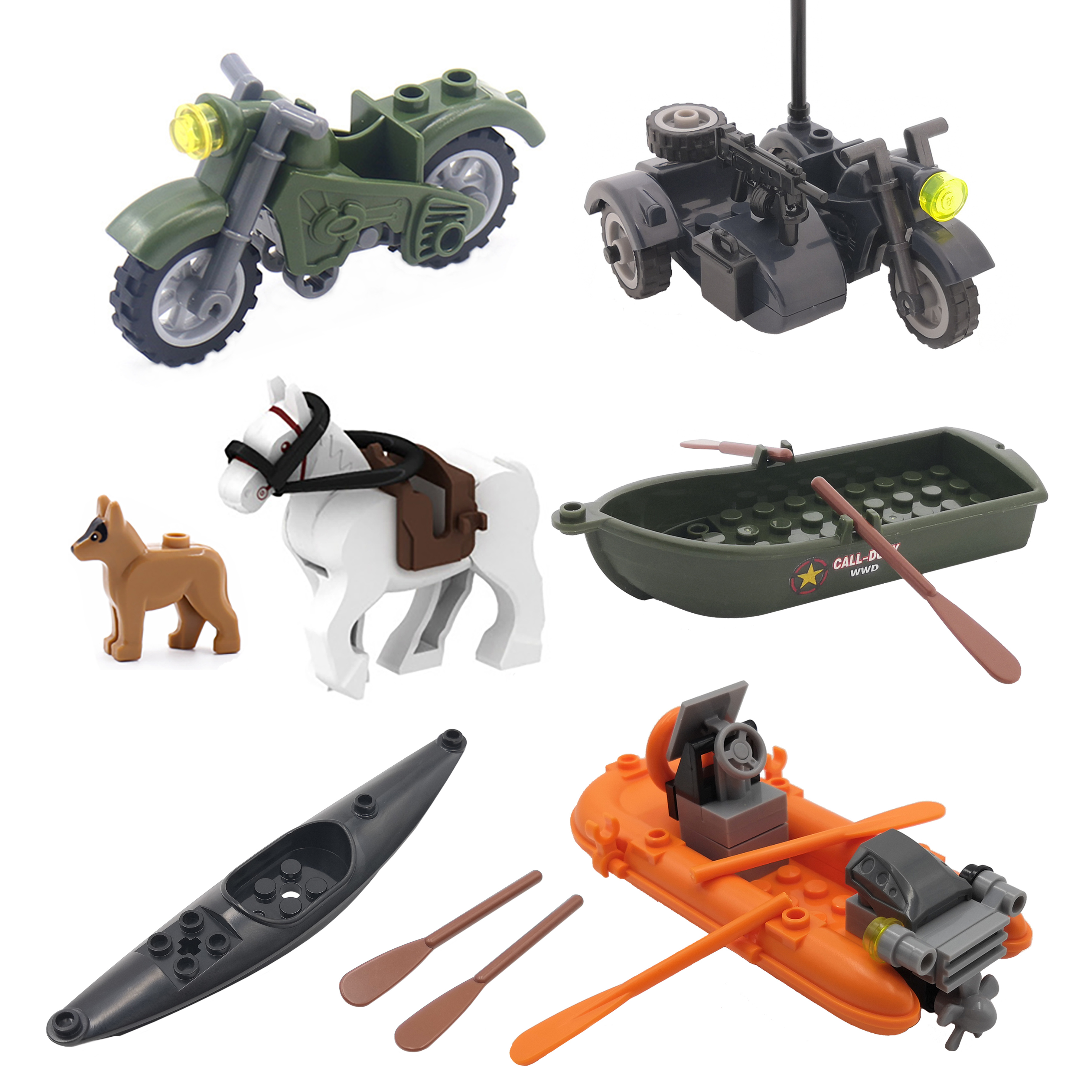 Juguete de Construcción de Bloques de Ladrillos para Niños, Modelo Playmobil de Soldado Militar con Armas de la Segunda Guerra Mundial, Barco de Asalto, Motocicleta, Perro, DIY