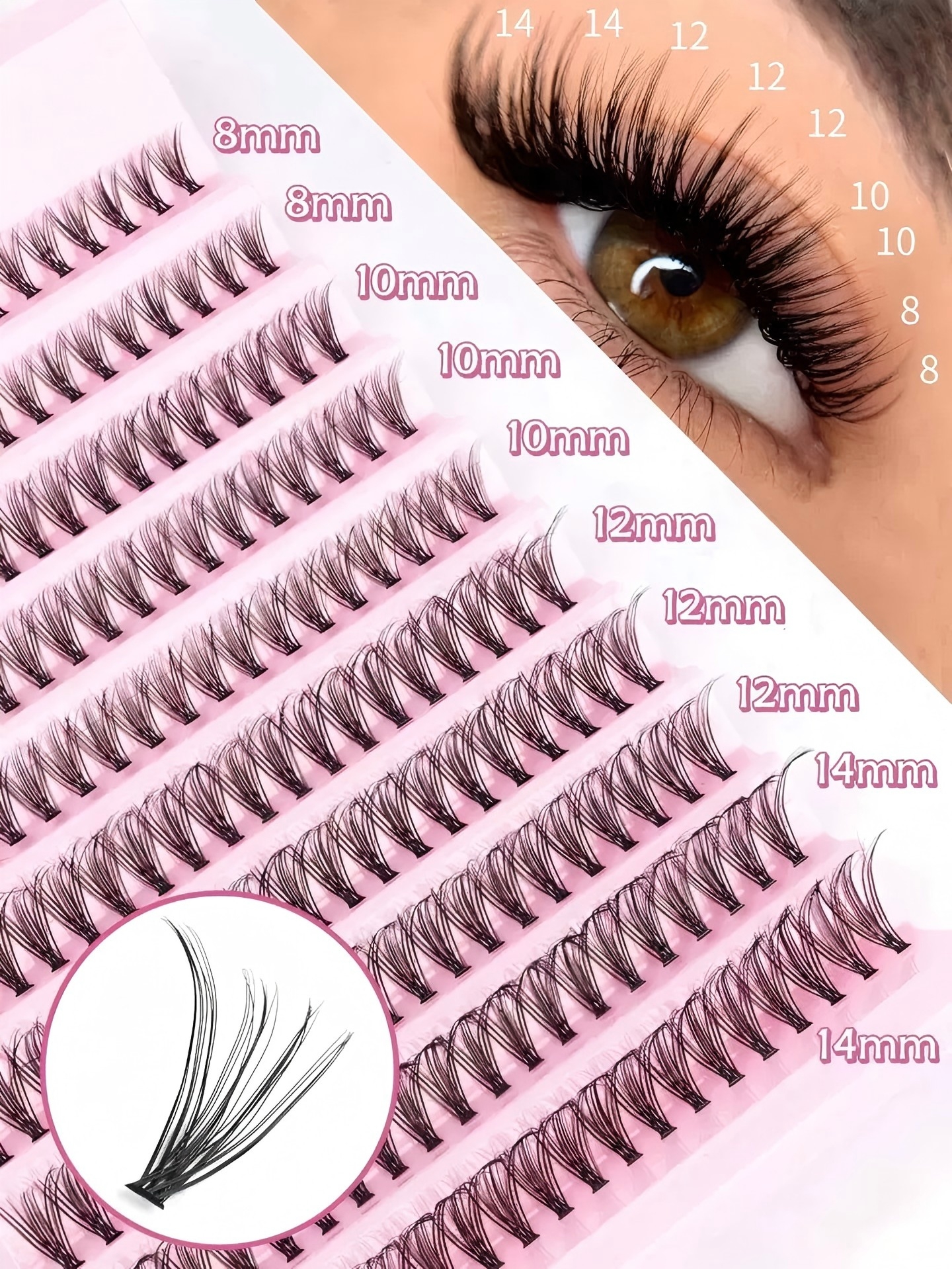 00 Piezas de Pestañas Postizas DIY, Clusters de Pestañas de Aspecto Natural, Pestañas Wispy de 8-16MM, Curvatura D, Clusters de Pestañas Individuales Voluminosas