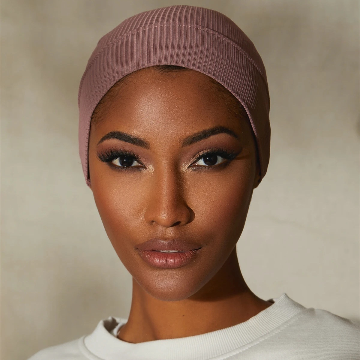 Hijab interior com nervuras para mulheres muçulmanas, lenço com nervuras, boné, cabeça monocromática, chapéu de turbante, elástico, lenço