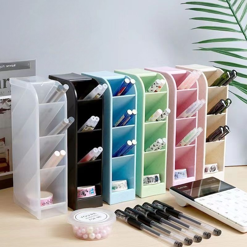 Boîte de rangement de papeterie multifonctionnelle, porte-stylo multicouche de bureau, support de rangement de brosse cosmétique incliné pour fournitures de bureau
