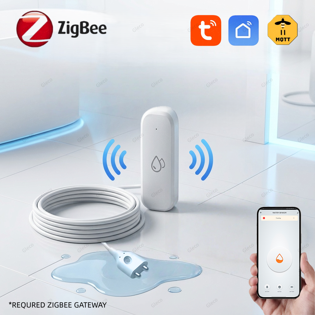 Датчик протечки воды Tuya Zigbee, детектор затоплений, умная сигнализация безопасности Smart Life, удаленное мониторинг и управление через приложение для домашней автоматизации