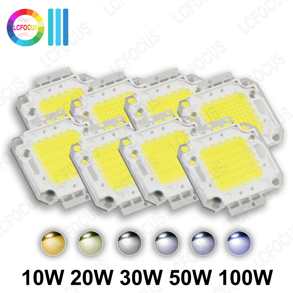 Встроенный чип COB LED высокой мощности 10Вт 20Вт 30Вт 50Вт 100Вт теплый белый естественный белый белый свет 3000K 4000K 6000K для наружного освещения прожекторы Светодиодные лампы