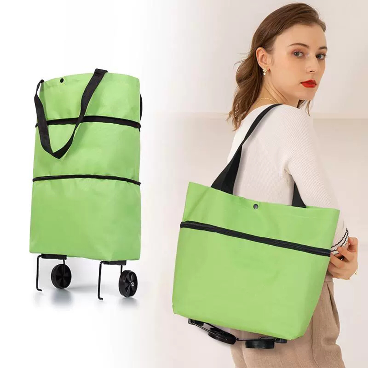 1Pc 折りたたみショッピングトロリーバッグホイール付き大型再利用可能な布ハンドトート Bolsas エコ生地スーパーマーケット食料品プルカートバッグ