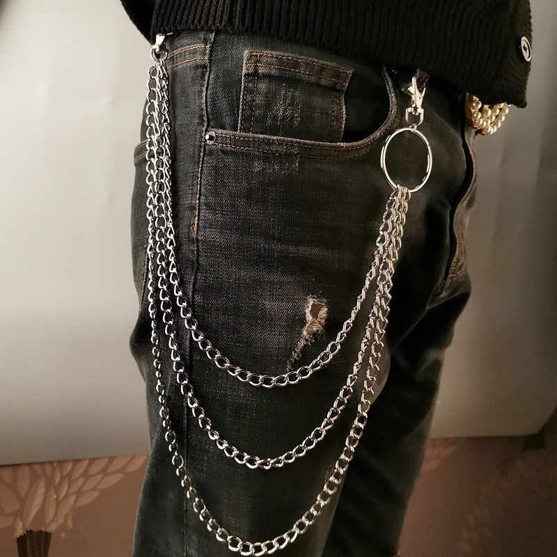 เข็มขัดโลหะ HipHop Rock Punk Hook กางเกงกางเกงเอว Link กระเป๋าสตางค์โลหะพวงกุญแจแหวนคลิปพวงกุญแจเครื่องประดับ
