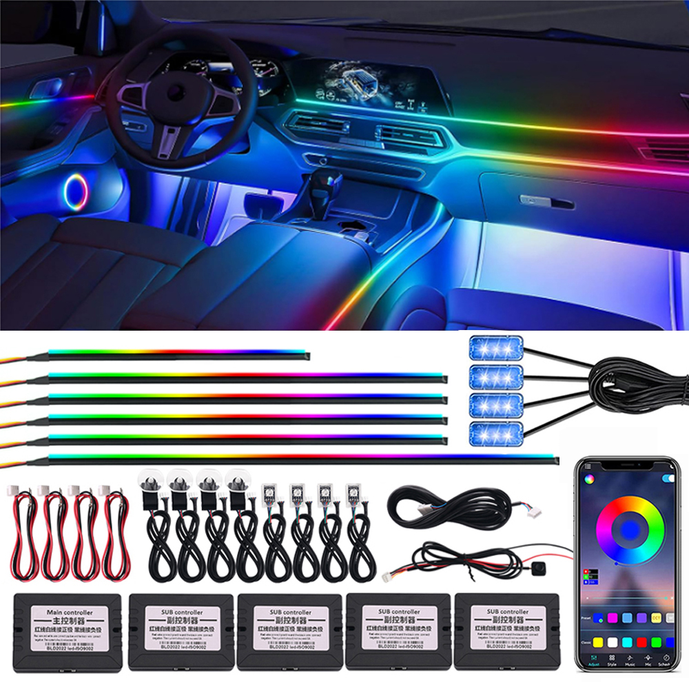 18 w 1 64 kolorowa symfonia RGB Samochodowe oświetlenie otoczenia Wnętrze Akrylowa prowadnica Taśma LED Dekoracja świetlna Lampa atmosferyczna za pomocą aplikacji Sterowanie