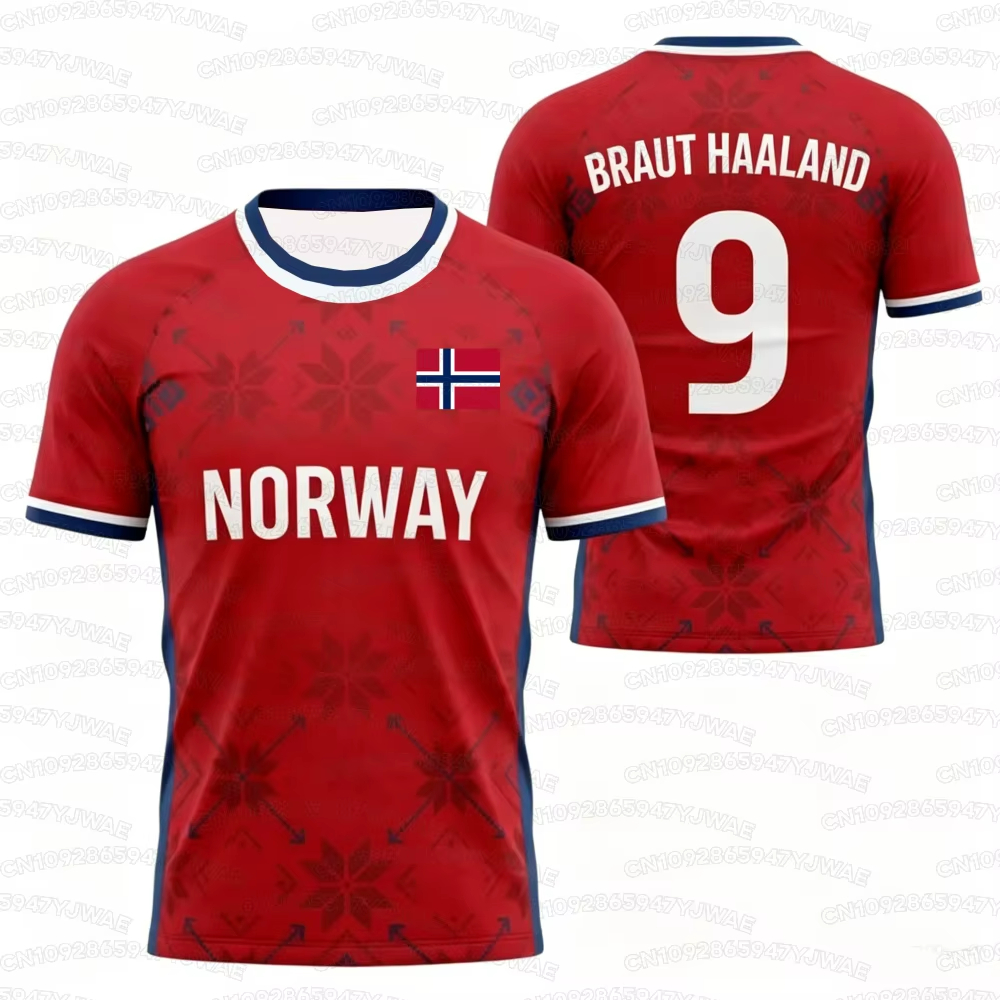 2026 Heren Dames NO.9 HAALAND T-shirt met korte mouwen 3D Print Tees Noorse vlagprint Outdoor voetbalshirt Sport Casual tops