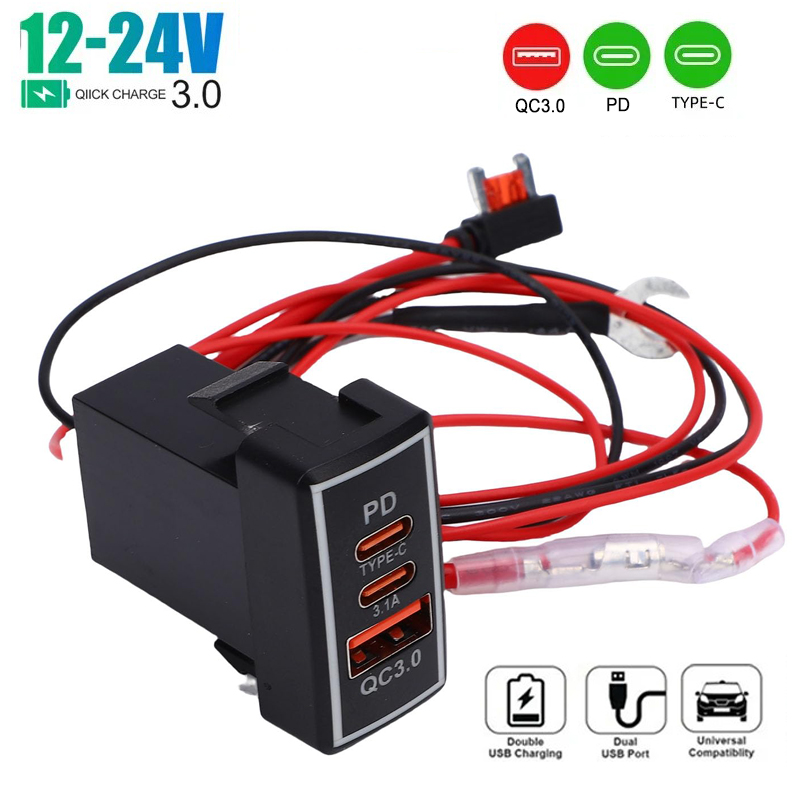Быстрое зарядное устройство с портами USB PD QC для телефона, автомобильное, мотоциклетное, для грузовиков и лодок, адаптер для Toyota CRUISER, FORTUNER, HILUX