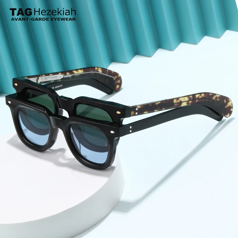 Luksusowe markowe oprawione okulary przeciwsłoneczne w modnym wzorze żółwiej skorupy VENDOME Męskie designerskie ręcznie robione okulary przeciwsłoneczne Retro Acetate Sunglass Damskie