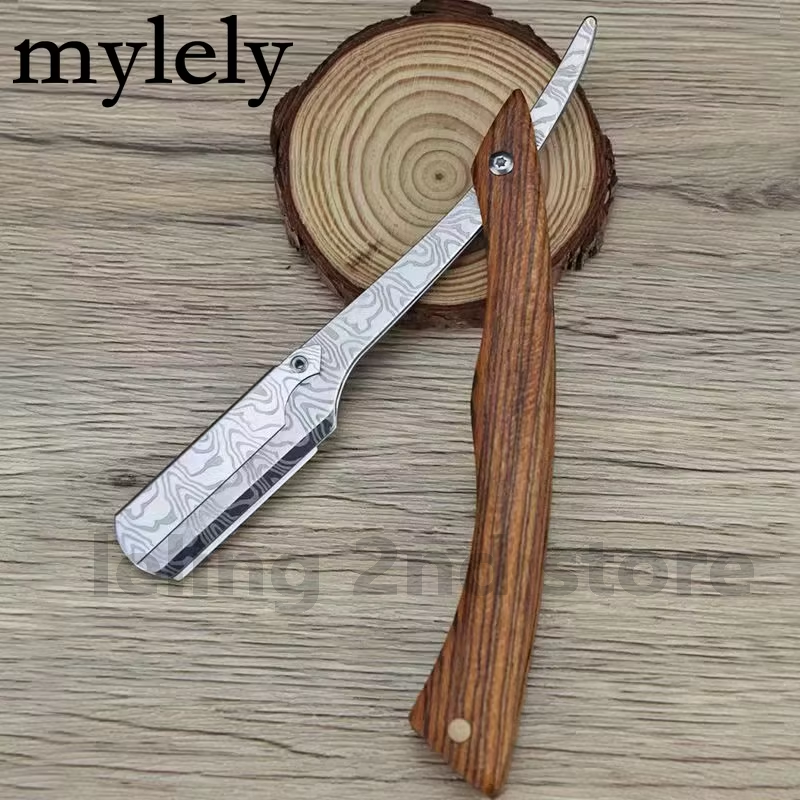 Navaja De Barbería Cuchillas de afeitar con mango de madera bronceado, afeitadora profesional de peluquero, afeitadora de cejas, cuchilla reemplazable para hombres, regalo para hombres