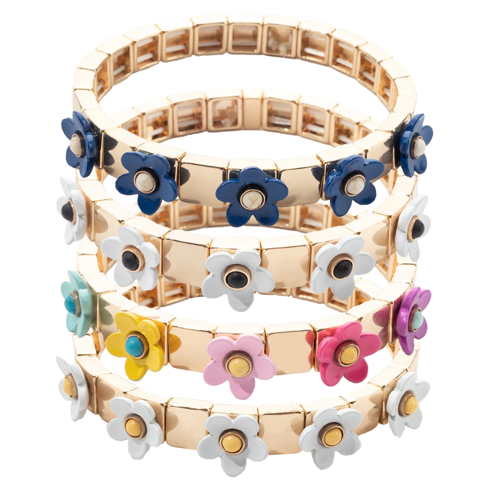 BEUTIFOR Hot Sales Handmade 8*8mm Square Enamel Bracelet for Women Colorful Flower Painted Beads Bangles 2024 Fashion Jewelry