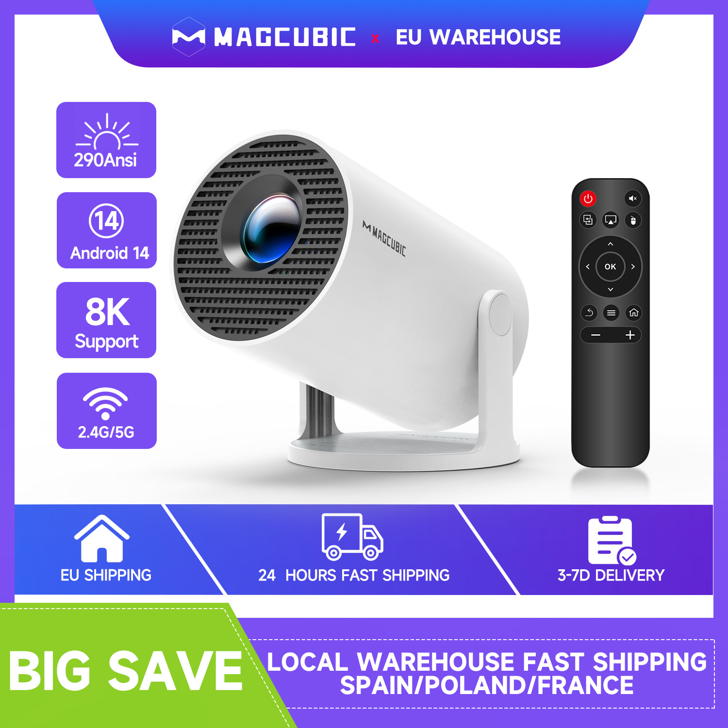 Projektor Magcubic Android 14 HY300PRO Wifi6 290ANSI Projektor 8K BT5.4 Kino Domowe Przenośny Projektor Zewnętrzny