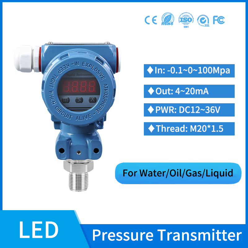 Sensor Tekanan Tahan Ledakan Digital LED 4-20mA Transduser Tekanan Air Silikon Difusi 16bar Pemancar Tekanan Bahan Bakar