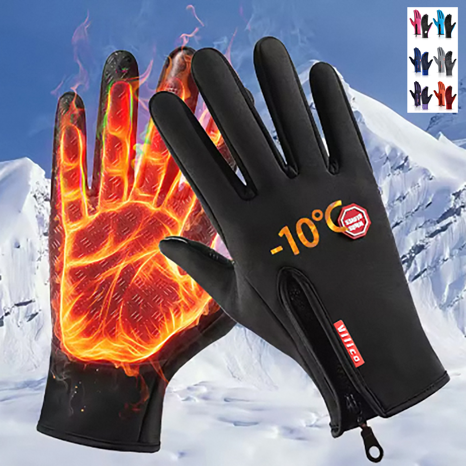 Guanti da ciclismo invernali da sci per uomo donna Touchscreen Guanti caldi con cerniera antiscivolo impermeabili Guanti da equitazione per sci sportivo all'aria aperta