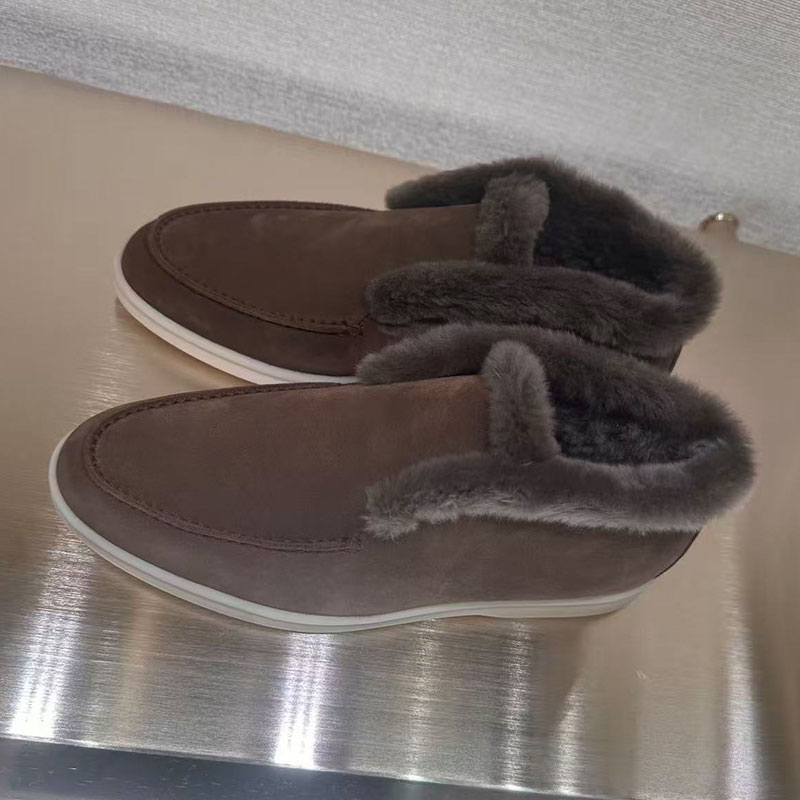 Snow Boots Women High Quality Fur Boots Wool Strips Warm Women's Shoe Fashionable Luxury Genuine Leather Ankle boot Winter Woman