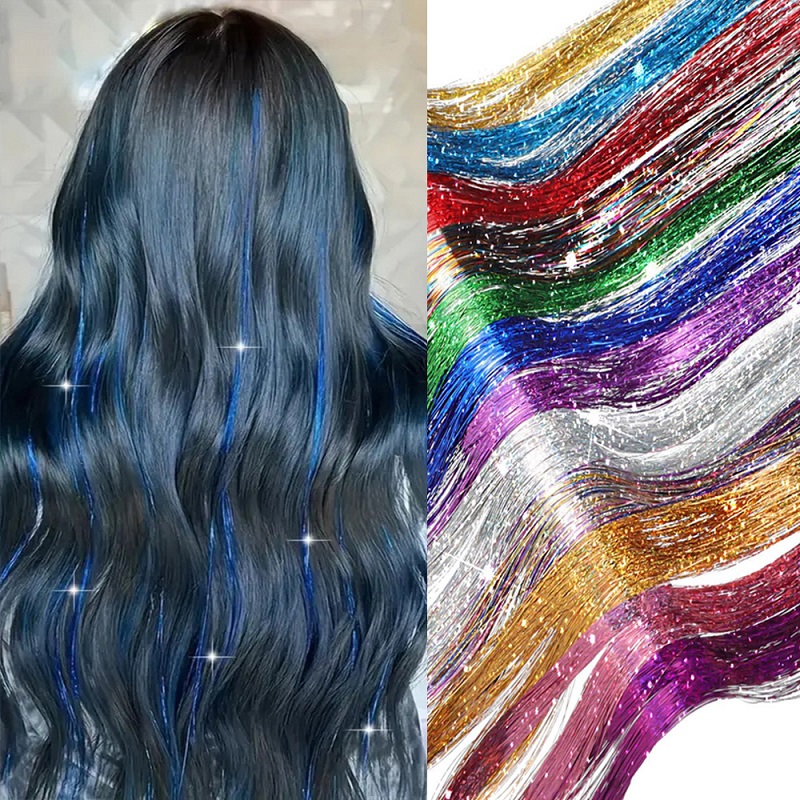 สังเคราะห์ประกายเงา Tinsel ต่อผมที่มีสีสัน Holographic ผม Tinsel Glitter Fairy Hair
