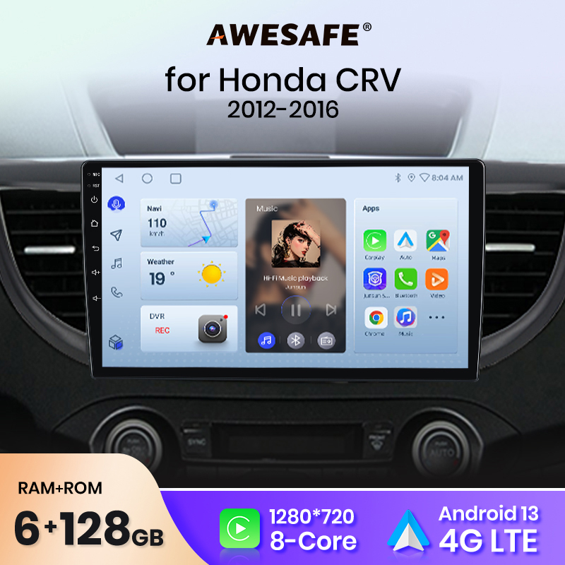 AWESAFE Draadloze CarPlay Android Auto Autoradio voor Honda CRV CR-V 2012 2013 2014 2015 2016 GPS Navigatie SWC FM BT Plug and Play DSP Stereo