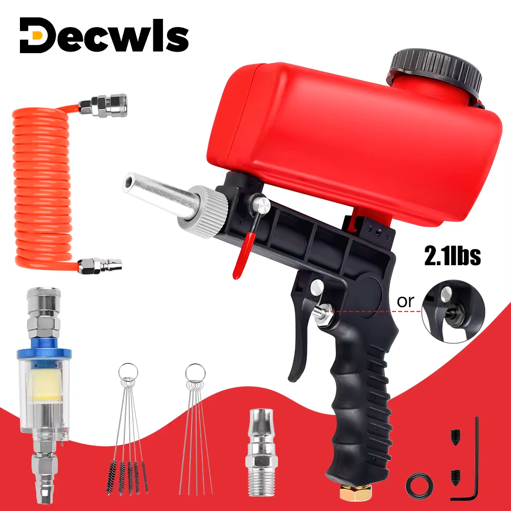 Pistola de chorro de arena ajustable de 90 psi, máquina de chorro de arena portátil para el hogar, pistola de chorro de arena neumática de gravedad, juego de herramientas de aire pequeñas