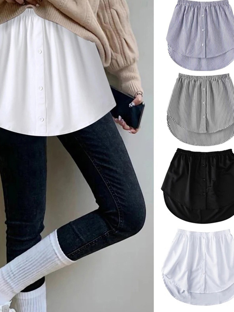 Women Girls Shirt Blouse Extender Adjustable Layering Faux Top Lower Sweep Mini Skirt False Hemline Splitting Underskirt