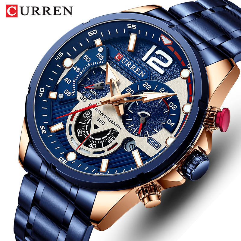 CURREN Neue Grüne Herrenuhren Top-marke Luxus Edelstahl Quarzuhr Männer Sport Datum Männlich Uhr Wasserdichte Armbanduhr