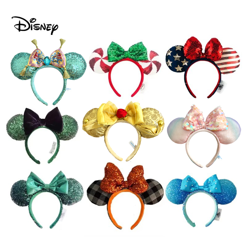 Плюшевая повязка на голову Disney с ушками Микки Мауса, с крупными бантами, для косплея, для взрослых и детей, подарок
